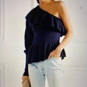 Ulla Johnson Midnight Blue Eden Cashmere One Shoulder Sweater
